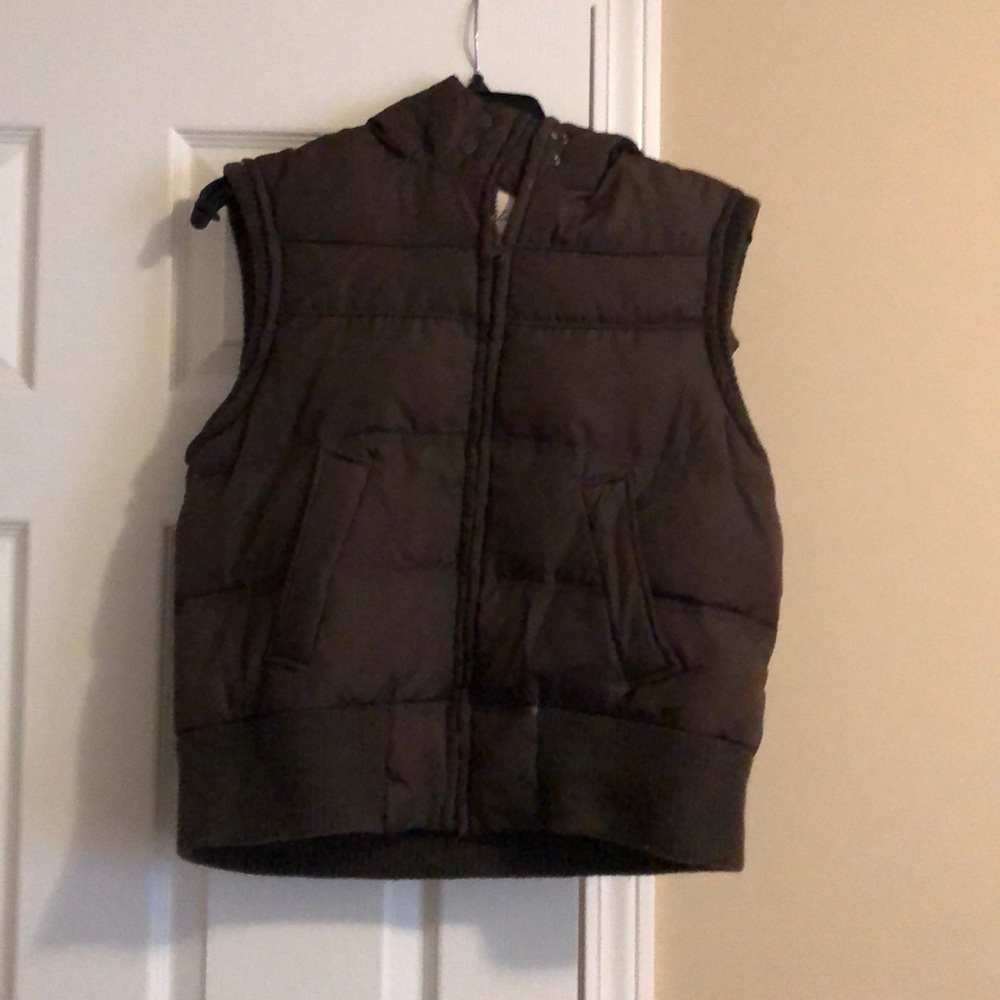 Brown fluffy zip up with a hood